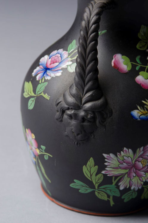 Picture of Floral Enameled Black Basalt Vase Large