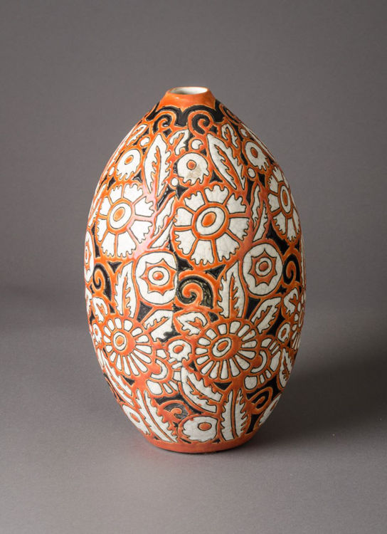 Picture of Floral Orange and Black Vase