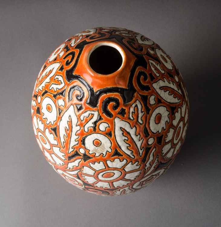 Picture of Floral Orange and Black Vase